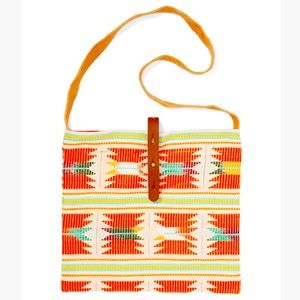 NWT Raj Imports crossbody ‘Orange Circus Tote’ cotton/leather, snap closure